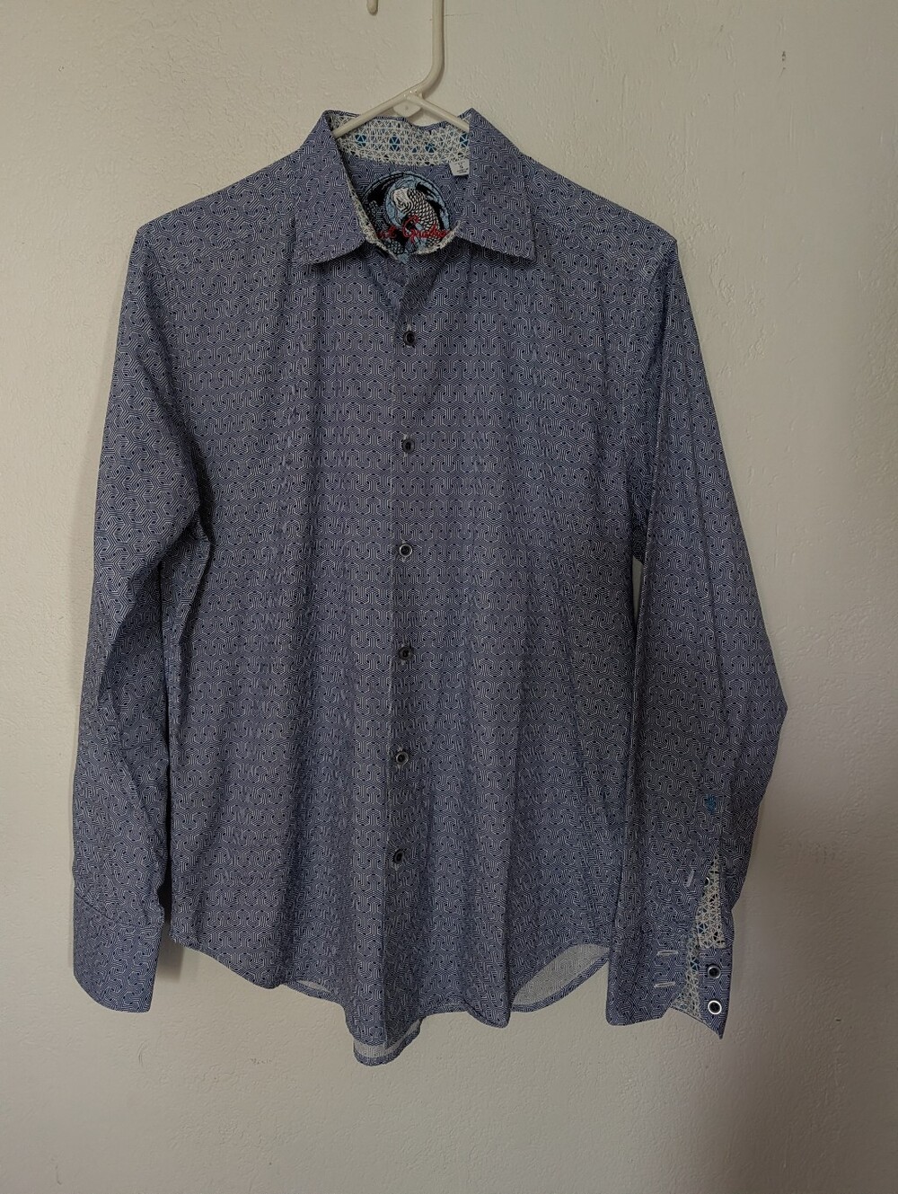 Robert Graham Blue Geometric Print Dress Shirt Flip Cuff Size Small